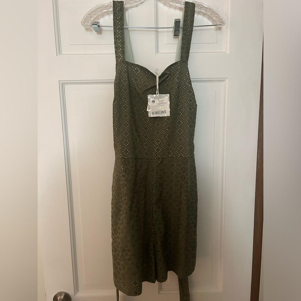 Kate Quinn eyelet romper in deep moss size 10 NWT